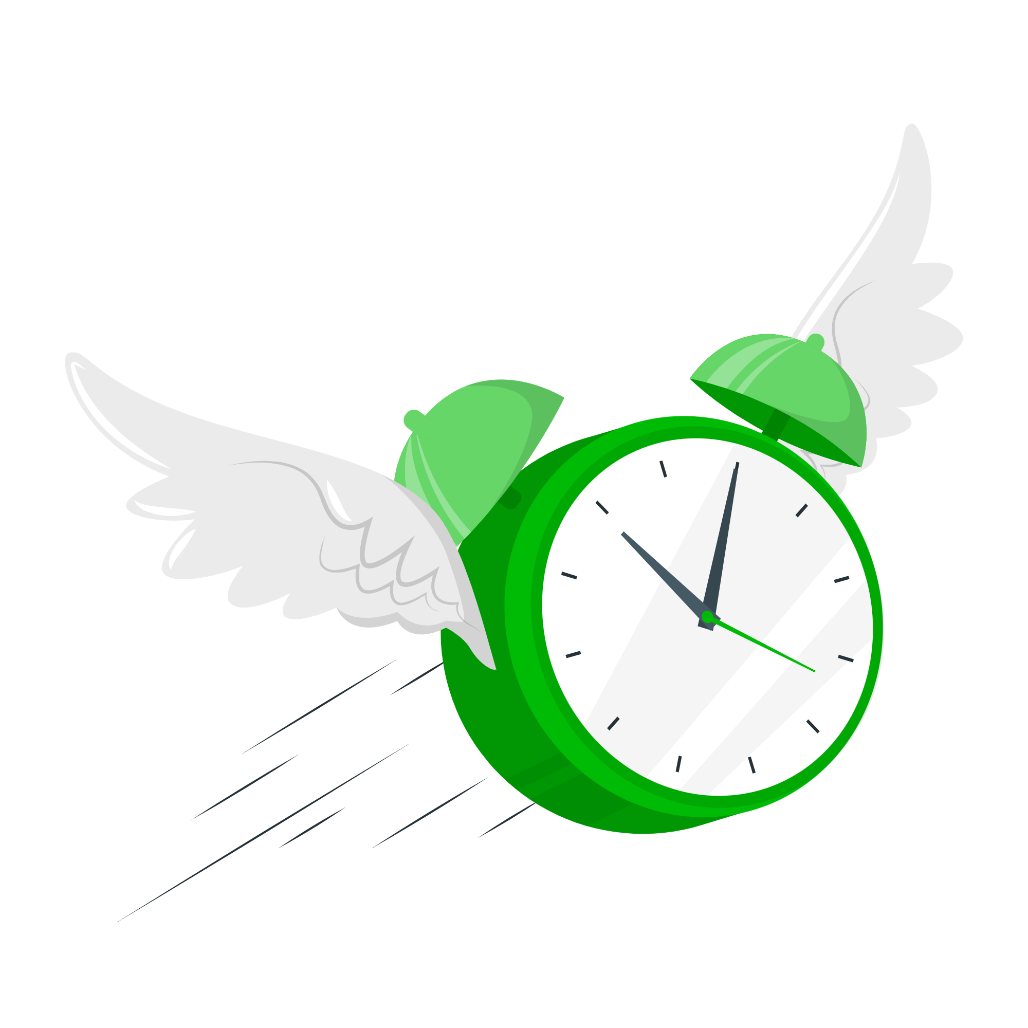 Ilustracao de tempo voando, reforcando ganho operacional